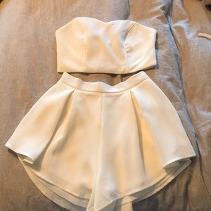 2 piece white top and shorts set
